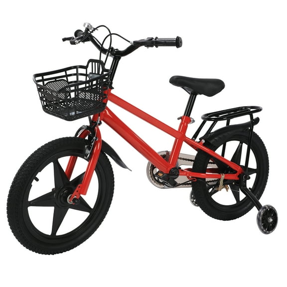 Kids Bike 16Inch Girls Bike for 6-14 Years Old Girls Boys Bicycle With Kickstand Training Wheels Riding Handbrake Streamer Basket