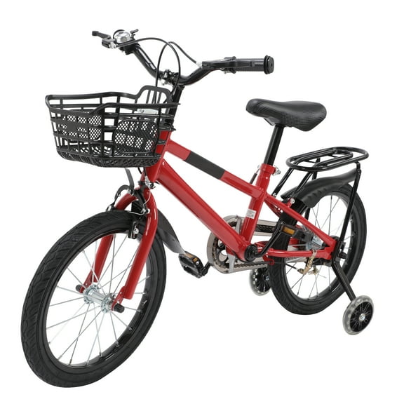 Kids Bike 16Inch Girls Bike for 6-14 Years Old Girls Boys Bicycle With Kickstand Training Wheels Riding Handbrake Streamer Basket