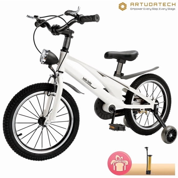 Kids Bike for 4-9 Year Old Boys and Girls, 16 Inch Children's Bicycle with Training Wheels, LED Headlight, and Dual Brake, Ideal for Toddler Beginners