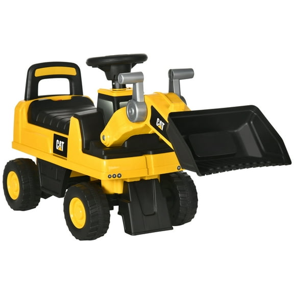 Kids Bike Aosom Ride on Excavator for Kids, Caterpillar CAT Licensed Ride on Digger Construction Vehicles with Manual Shovel, Horn, Hidden Storage, Foot to Floor No Power Kids Ride on Car for 1.5-3 Y