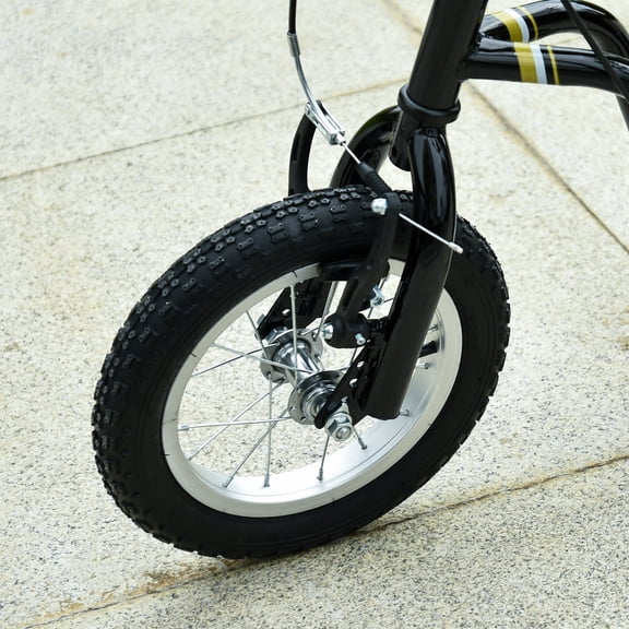 Kids Bike Aosom Youth Scooter Front and Rear Caliper Dual Brakes 12-Inch Inflatable Front Wheel Ride On Toy For Age 5+, Black,Boys Bike