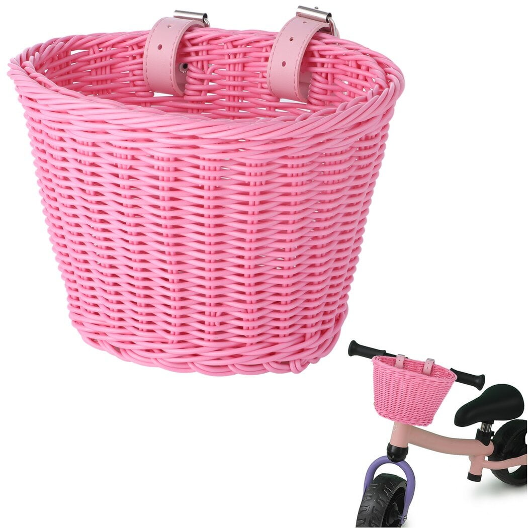 Kids Bike Basket, Bicycle Front Handlebar Handwoven Wicker Basket