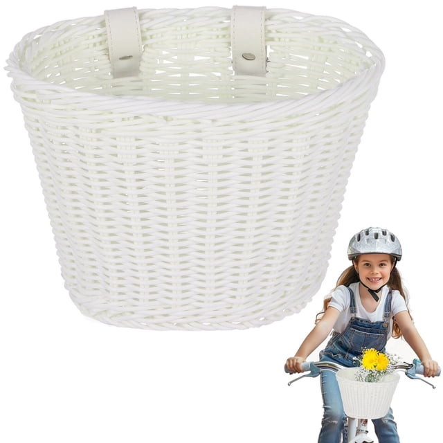 Kids Bike Basket, Bicycle Front Handlebar Handwoven Wicker Basket Bicycles Basket for Boys Girls Bike Decoration Accessories