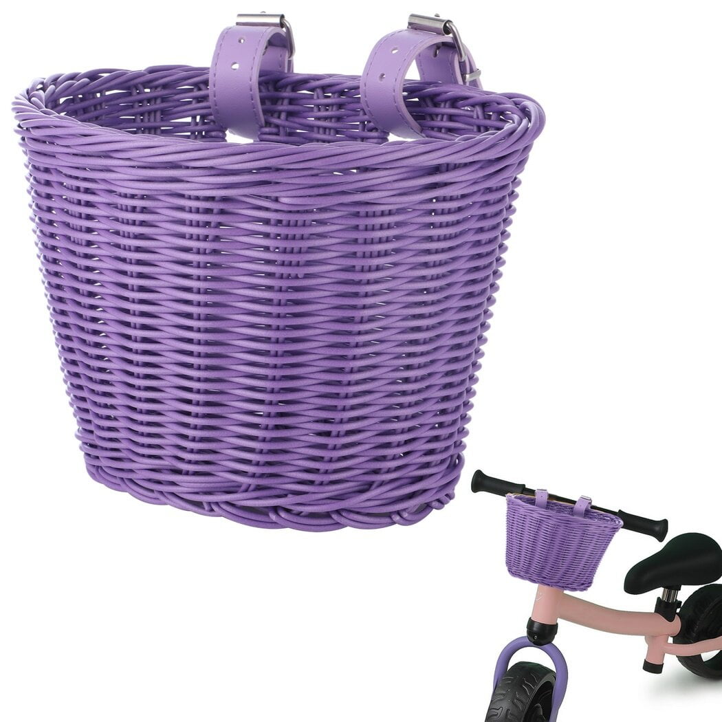 Kids Bike Basket, Bicycle Front Handlebar Handwoven Wicker Basket