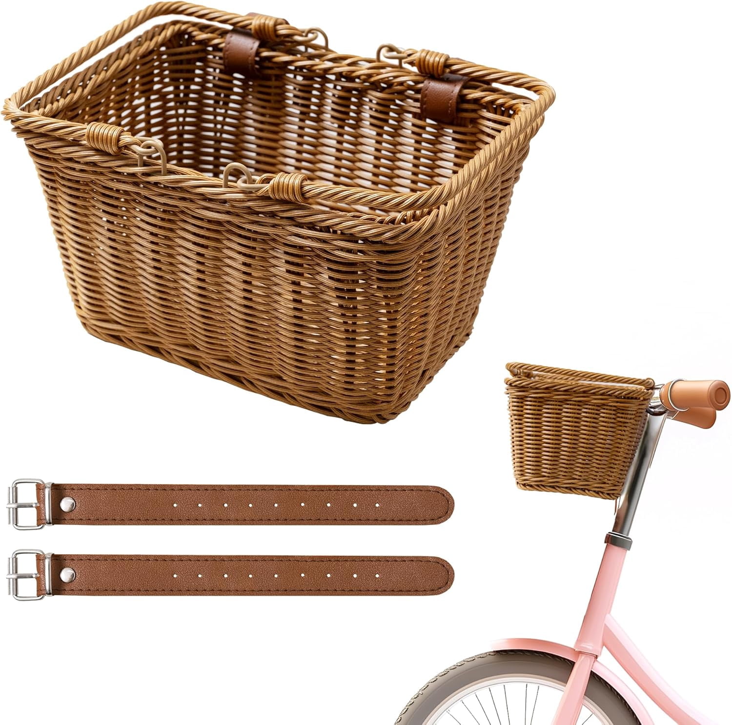 Kids Bike Basket, Front Bicycle Bike Baskets for Kids, Small Wicker Bike Basket for Boys and Girls, Small Wicker Basket for Bike, 9¾" x 7" x 6", 1-Pack