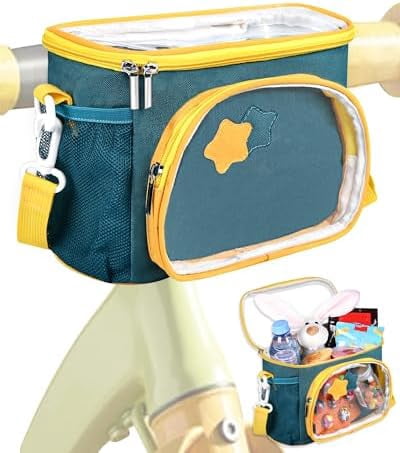 Kids Bike Basket, Front Handlebar Bag for Kids Girls Bikes, Waterproof Small Bike Basket with Zipper for Toddler Scooter Tricycle Bicycle