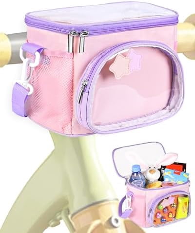 Kids Bike Basket, Front Handlebar Bag for Kids Girls Bikes, Waterproof Small Bike Basket with Zipper for Toddler Scooter Tricycle Bicycle