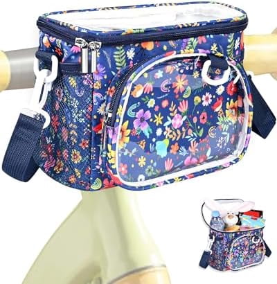 Kids Bike Basket, Front Handlebar Bag for Kids Girls Bikes, Waterproof Small Bike Basket with Zipper for Toddler Scooter Tricycle Bicycle