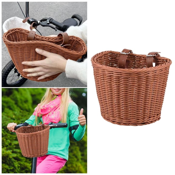 Kids Bike Basket Wicker Woven Front Bicycle Basket for Boys Girls Mini Handlebar Basket for Kids Bike or Scooter