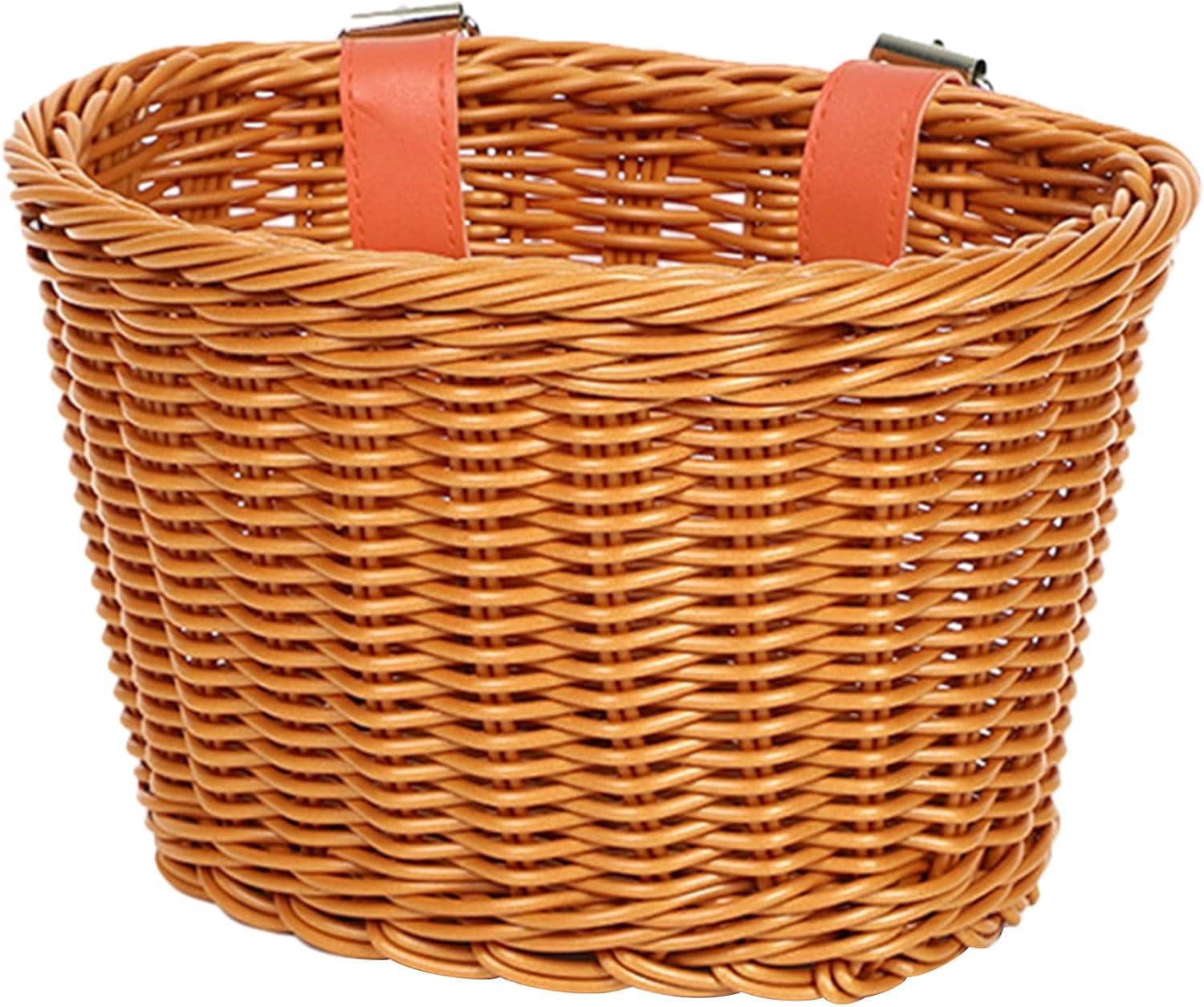 Kids Bike Front Basket Waterproof Plastic Woven Wicker for Boys and Girls Coffee 8.27x5.90x5.90inch