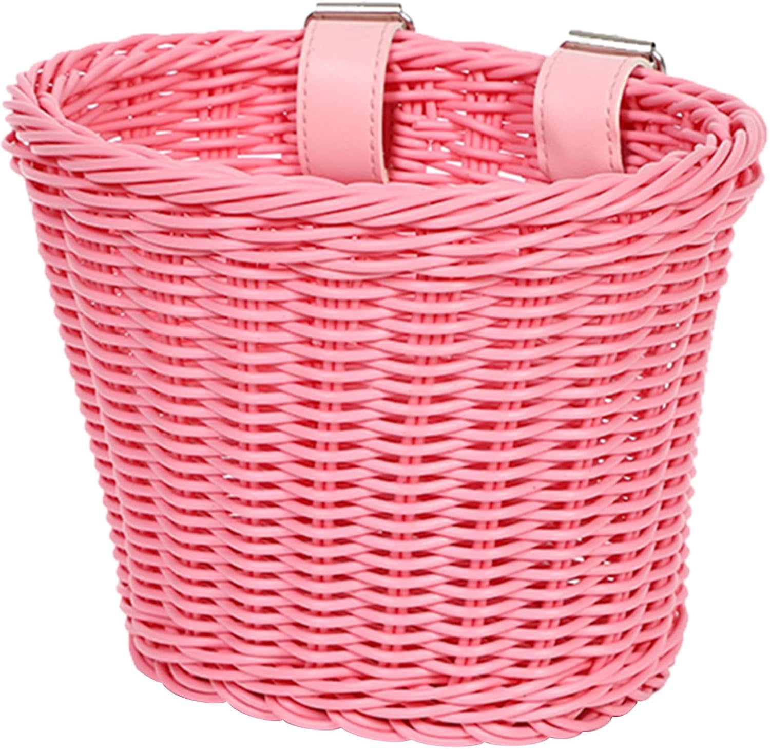 Kids Bike Front Basket Waterproof Plastic Woven Wicker for Boys and Girls Pink 8.27x5.90x5.90inch