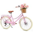 thumbnail image 1 of Kids Bike for Girls, Akaber 24 Inch Kids Bicycles for 6-15, 7-Speed Retro Cruiser with Rattan Basket, Lightweight Carbon Steel Frame, Dual Disc Brakes, 1 of 10
