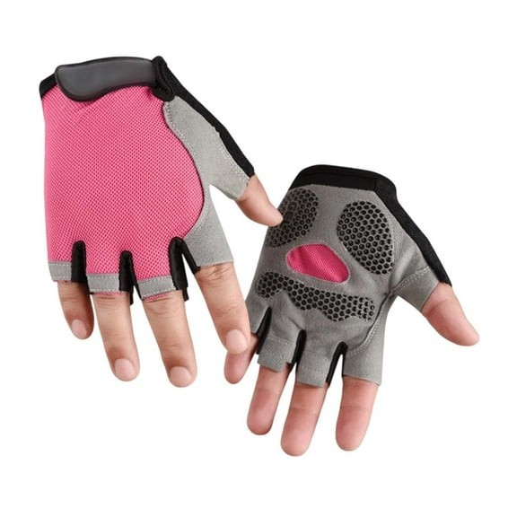 Kids Bike Gloves Toddler Half Finger Fingerless Workout Gloves Non Gel for Bike Motorcycle Pink 6 Years-8 Years