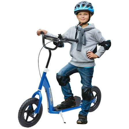 Kids Bike HOMCOM Kick Scooter for Kids 5-12 Years Old, Big Wheel Kids Scooter with Adjustable Height Handlebar, Non-slip Footplate, Rear Brake, Blue,Boys Bike