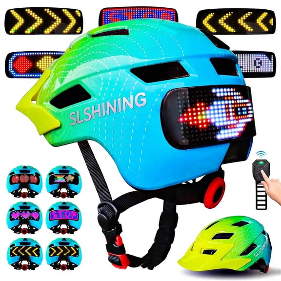 Kids Bike Helmet with LED Display & Remote Control, 64 Light Patterns, Turn & Stop Signals, Multi-Sport Helmet for Toddler & Youth Ages 3-14, Safe for Boys Girls Bicycle Scooter Mountain Bike