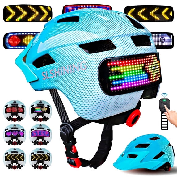 Kids Bike Helmet with LED Display & Remote Control, 64 Light Patterns, Turn & Stop Signals, Multi-Sport Helmet for Toddler & Youth Ages 3-14, Safe for Boys Girls Bicycle Scooter Mountain Bike