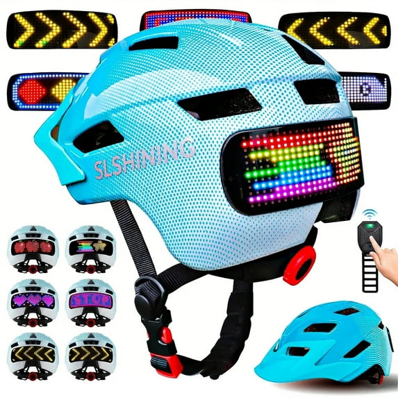 Kids Bike Helmet with LED Display,Remote Control,64 Patterns for Ages 3-14,Multi-Sport for Cycling and Scooters
