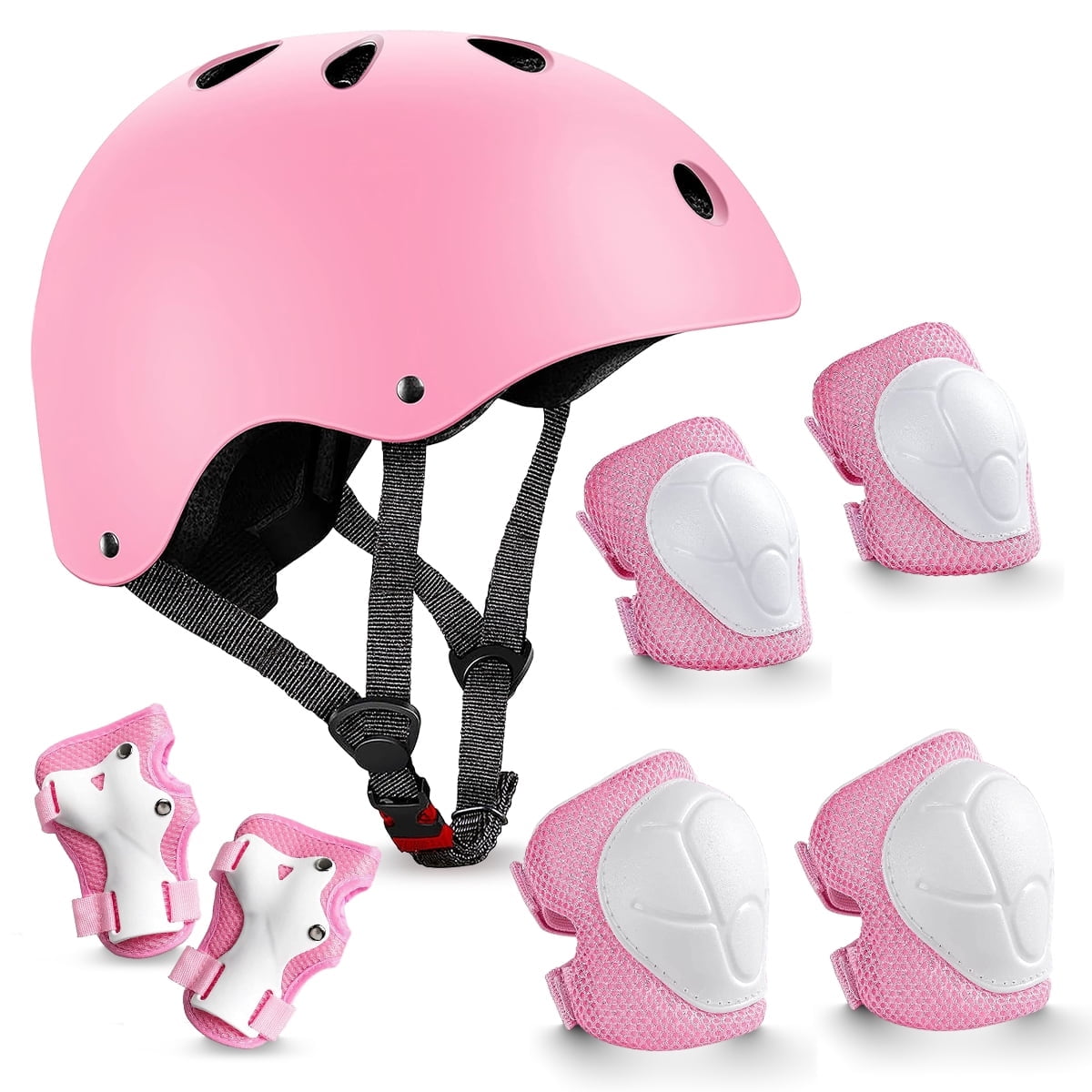 Kids Bike Helmet, Toddler Helmet for Ages 3-13 Boys Girls with Sports Protective Gear Set Knee Elbow Wrist Pads for Skateboard Cycling Scooter Rollerblading - Pink