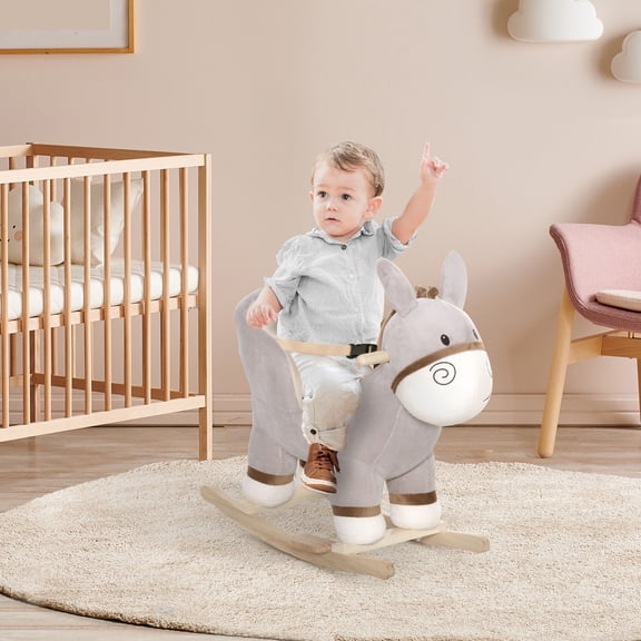 Kids Bike Kids Rocking Chair, Plush Ride On Rocking Horse Donkey with Sound, Wood Base Seat, Safety Belt, Baby Toddler Rocker Toy for 18 - 36 Months, Gray,Boys Bike