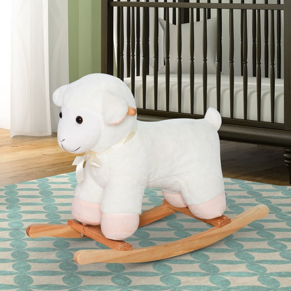 Kids Bike Lamb Rocking Horse Sheep, Nursery Stuffed Animal Ride On Rocker for Kids, Wooden Plush, White,Boys Bike