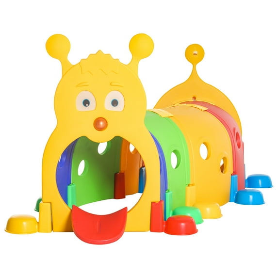 Kids Bike Qaba Caterpillar Tunnel for Kids, Outdoor Indoor Climb and Crawl Through, Play Equipment for Toddler 3-6, 4 Sections, for Daycare, Preschool, Playground, Multicolor,Boys Bike