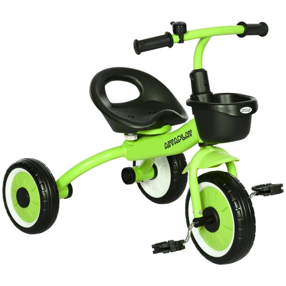 Kids Bike Qaba Kids Tricycle for Toddlers Age 2-5 with Adjustable Seat, Toddler Bike for Children with Basket, Bell, Handlebar Grips, Green,Childrens Bike