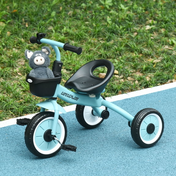 Kids Bike Qaba Kids Tricycle for Toddlers Age 2-5 with Adjustable Seat, Toddler Bike for Children with Basket, Bell, Handlebar Grips, Blue,Boys Bike