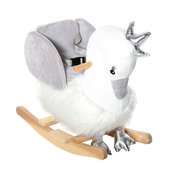 Kids Bike Qaba Rocking Horse, Kids Ride on Horse Swan Rocker with Sound, Plush Seat, Wooden Base, Safety Belt, for Toddlers 18-36 months, White,Boys Bike