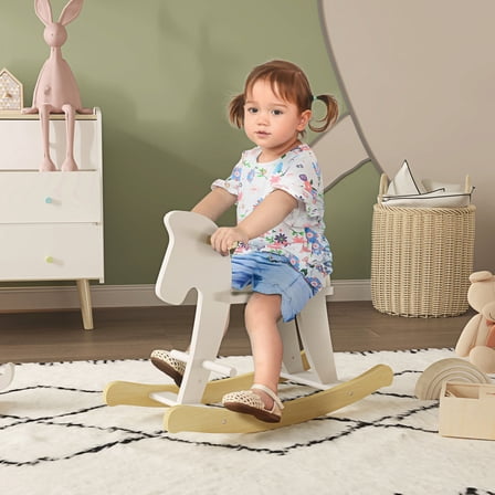 Kids Bike Wooden Rocking Horse Toddler Baby Ride-on Toys for Kids 1-3 Years with Classic Design & Solid Workmanship, White,Boys Bike