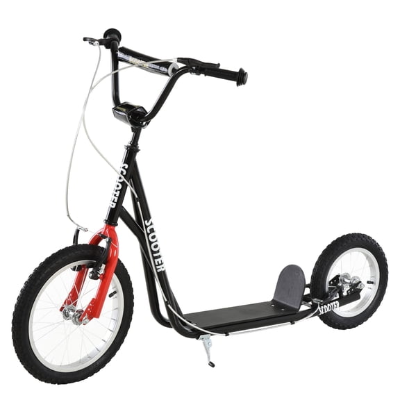 Kids Bike Youth Scooter, Teens Kick Scooter, Adjustable Handlebar Ride On Toy for 5+ with 16" Front and 12" Rear Dual Brakes Inflatable Wheels, Black,Boys Bike