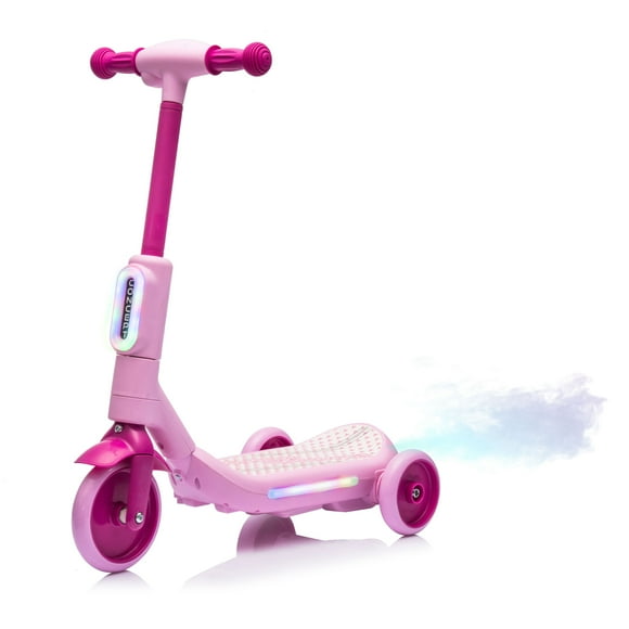 Kids Bikes 2in1 Kids Ride On Three-Wheel Electric Scooter,Tail Color Lights W/Spray,Wider Pedal,PU Wheels For Effective Floor Protection,Independent Light Switch With Music,One Button Acceleration Fo