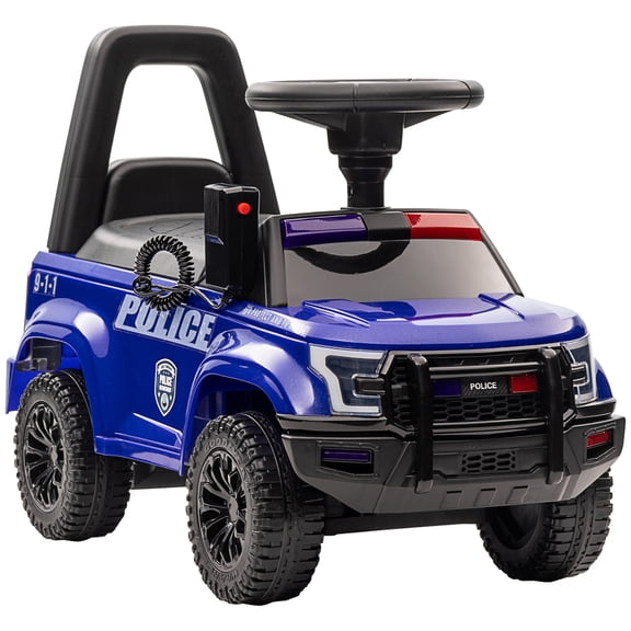 Kids Bikes Aosom Kids Push Ride On Car with Working PA System and Horn, Police Truck Style Foot-to-Floor Sliding Car for Boys and Girls with Under-Seat Storage, for 18 Months to 5 Years Old, Blue,Ki