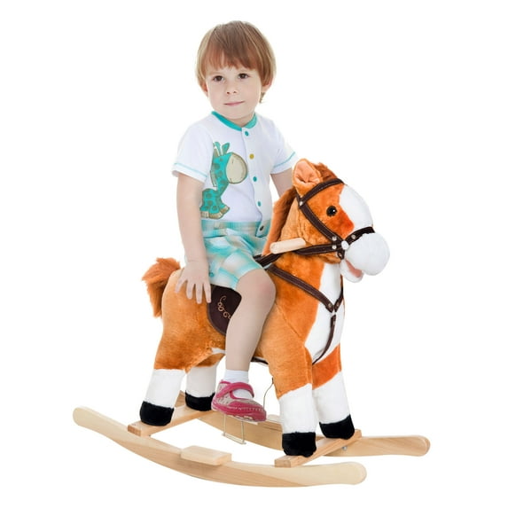 Kids Bikes Kids Plush Toy Rocking Horse Ride on with Realistic Sounds - Brown,Kids Riding Toys