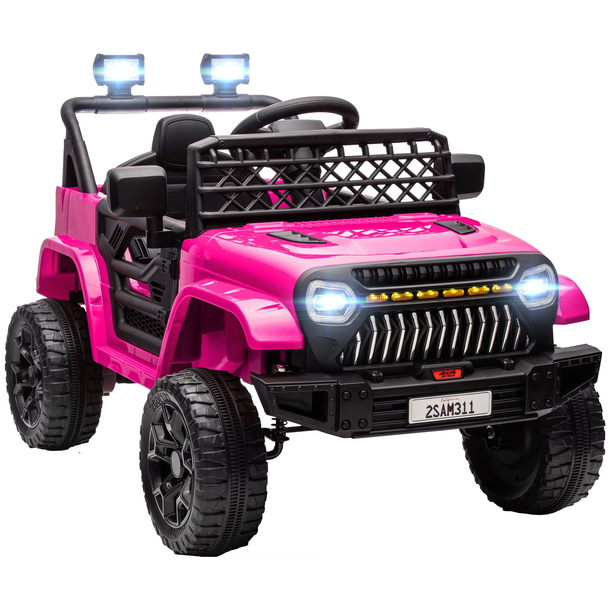 Qaba 12V Ride On Truck For Kids | Battery Powered Electric Car With Remote Control, 3 Speeds, LED Lights & Music | Up To 60 Min Ride Time