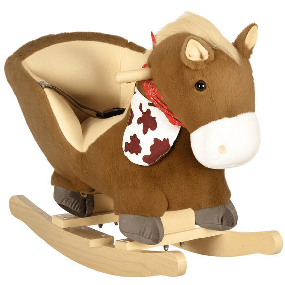 Kids Bikes Qaba Baby Rocking Horse, Riding Horse, Plush Animal Rocker with Realistic Sound, Pedals for Ages 18-36 Months, Brown,Kids Riding Toys