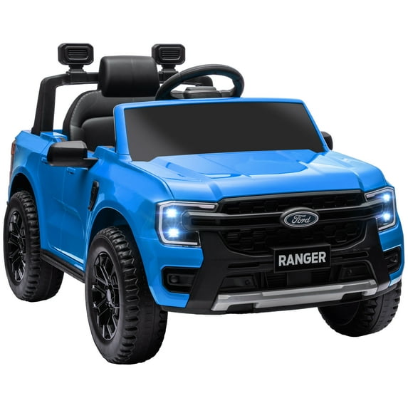 Kids Bikes Qaba Ford Ranger Licensed 12V Kids Ride on Truck, Toddler Electric Car with Remote Control, Toy Storage, Spring Suspension, LED Headlights, Music Horn, for Ages 3-6 Years, Blue,Kids Riding