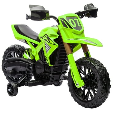 Kids Bikes Qaba Kids Motorcycle, 6V Battery Powered Dirt Bike with Training Wheels, Horn & Start Sound, Electric Motorcycle for Kids 3-8 Years, Green,Kids Riding Toys