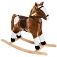 thumbnail image 1 of Kids Bikes Qaba Kids Plush Toy Rocking Horse Pony Toddler Ride on Animal for Girls Pink Birthday Gifts with Realistic Sounds, Brown,Kids Riding Toys, 1 of 11