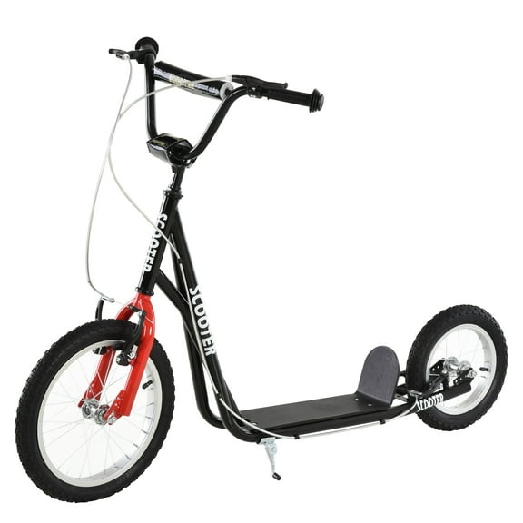 Kids Bikes Youth Scooter, Teens Kick Scooter, Adjustable Handlebar Ride On Toy for 5+ with 16" Front and 12" Rear Dual Brakes Inflatable Wheels, Black,Kids Riding Toys
