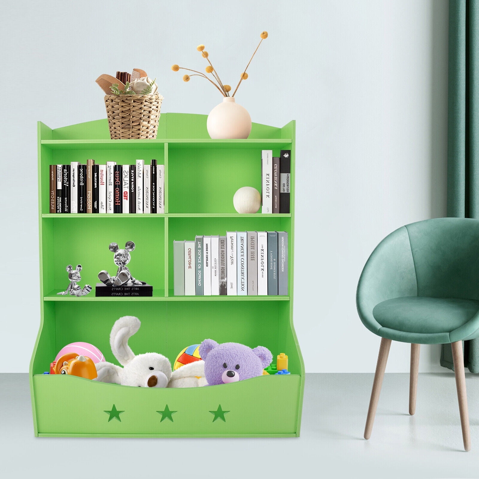 Kids Bin Toy Storage Box Bookcase Organizer Shelf Playroom Bookshelves Green