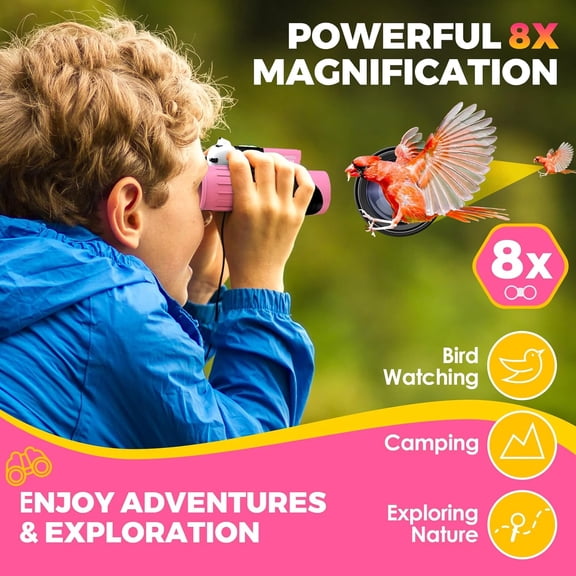 Kids Binoculars with Magnifying Glass & , Outdoor Learning Toy for Bird Watching & Hiking, Best Birthday & Easter Gifts for Boys & Girls Age 3-12