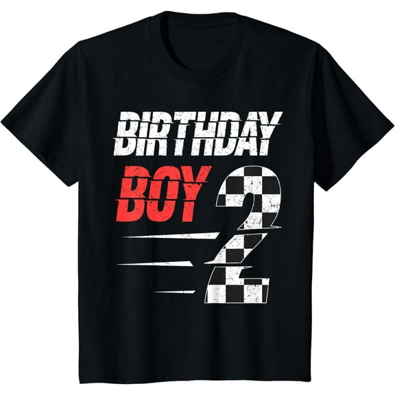 Kids Birthday Boy 2 Two Racing Flag 2nd Birthday Race Car Toddler T-Shirt