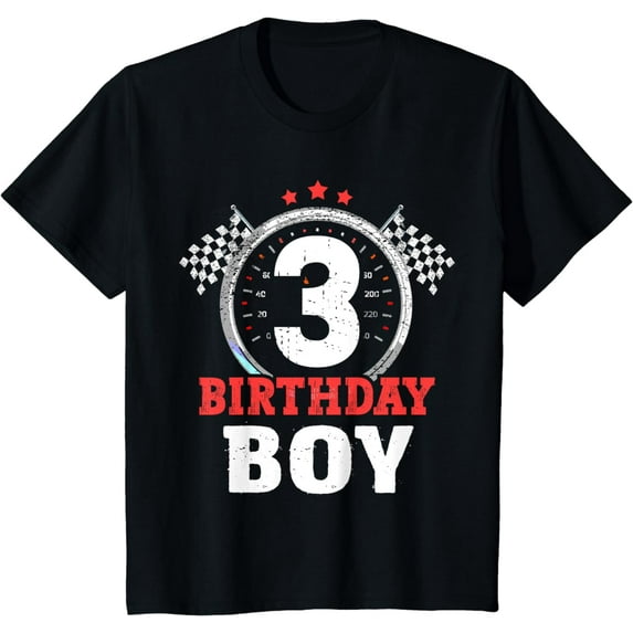 Kids Birthday Boy 3 Three Race Car 3rd Birthday Racing Car Driver T-Shirt