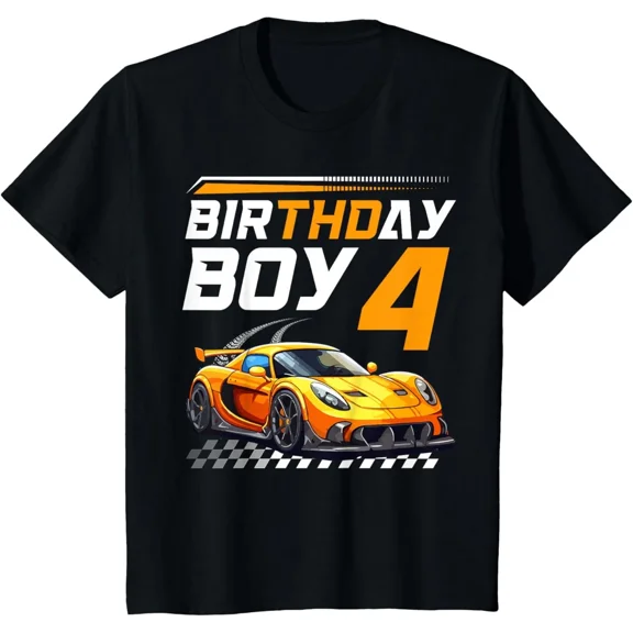 Kids Birthday Boy 4 years Race Car 4th Birthday Racing Car T-Shirt Gift for Dad,