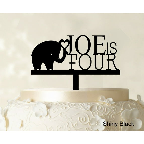 "Kids Birthday Cake Topper Personalized Shiny Black Cake Topper Color Option Available 5""-7"" Inches Wide"