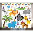 thumbnail image 1 of Ambesonne Birthday Curtains 2 Panel Set, Wild Animals Birthday, 108" x 96", Multicolor, 1 of 3