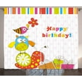thumbnail image 1 of Kids Birthday Curtains 2 Panels Set, Patchwork Like Design with Owls Birds and Bugs Present Boxes on Polka Dots, Window Drapes for Living Room Bedroom, 108W X 63L Inches, Multicolor, by Ambesonne, 1 of 3
