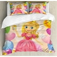 thumbnail image 1 of Kids Birthday Duvet Cover Set Queen Size, Birthday Girl Cute Sweet Princess Themed Image with Hearts and Balloons Image, Decorative 3 Piece Bedding Set with 2 Pillow Shams, Multicolor, by Ambesonne, 1 of 3