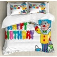 thumbnail image 1 of Kids Birthday Duvet Cover Set Queen Size, Happy Clown for Party with Colorful Painting Drawing Style Buckets Print, Decorative 3 Piece Bedding Set with 2 Pillow Shams, Multicolor, by Ambesonne, 1 of 3