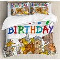 thumbnail image 1 of Kids Birthday Duvet Cover Set Queen Size, Multicolored Cartoon Streets Dogs Cats Animals Party Themed Quote Fun Print, Decorative 3 Piece Bedding Set with 2 Pillow Shams, Multicolor, by Ambesonne, 1 of 3